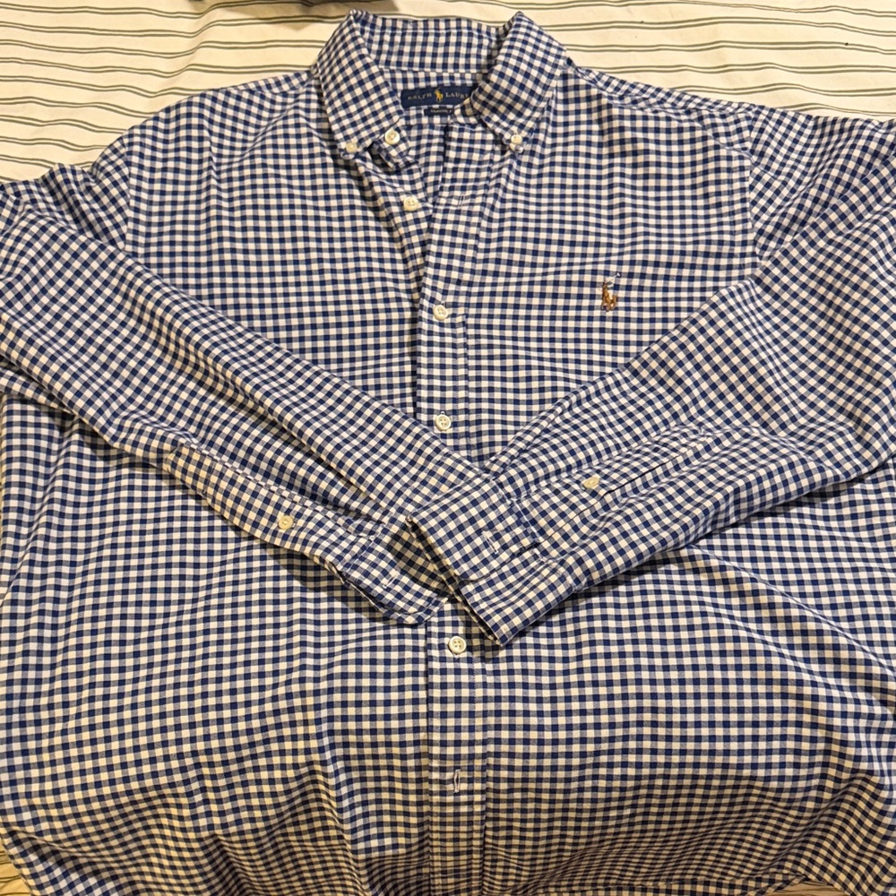 Ralph Lauren Navy and White Gingham Button-Down Shirt